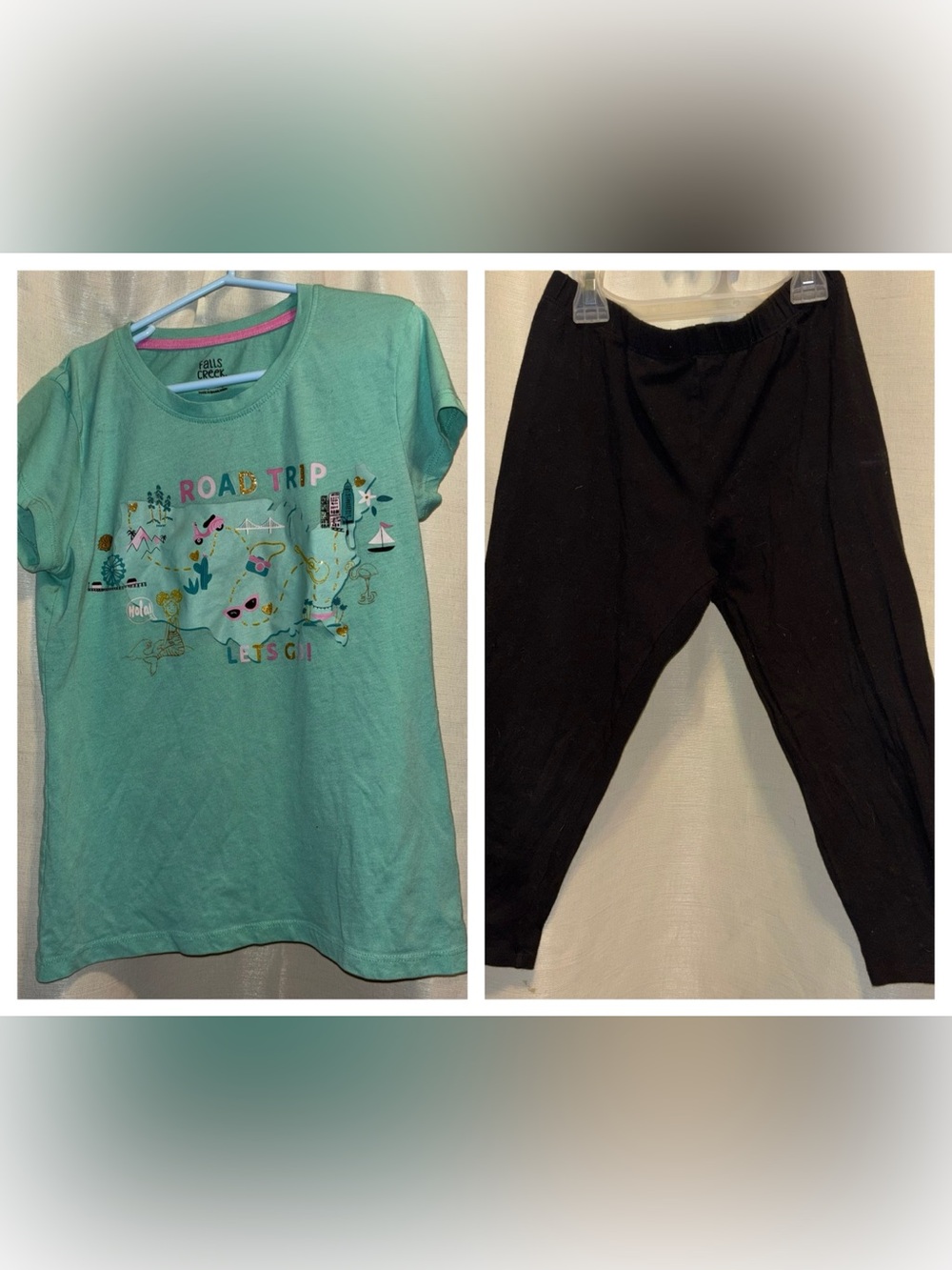 Girls 10-12 Falls Creek Black Capris & Mint graphic t-shirt Road Trip